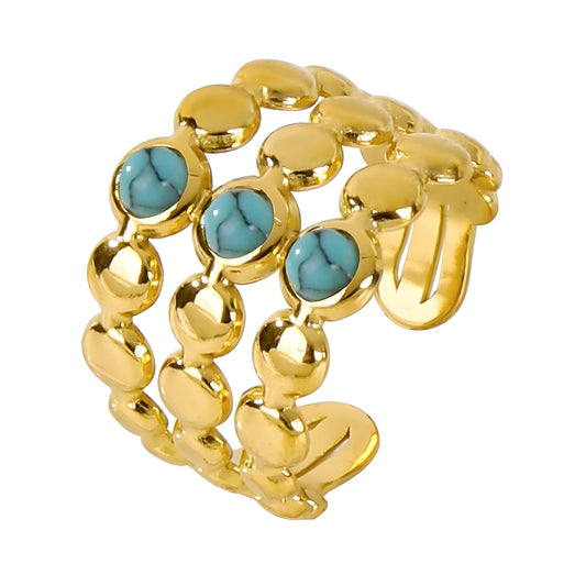 18K Gold Plated Wide Band Ring - Turquoise