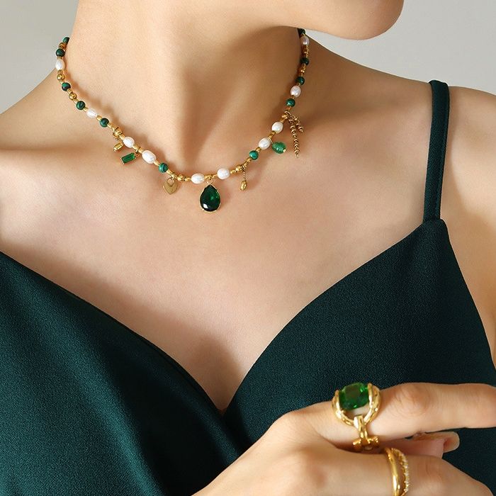 Baroque Pearl Emerald Necklace