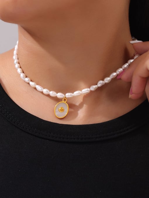 Freshwater Pearl Geometric Minimalist Necklace