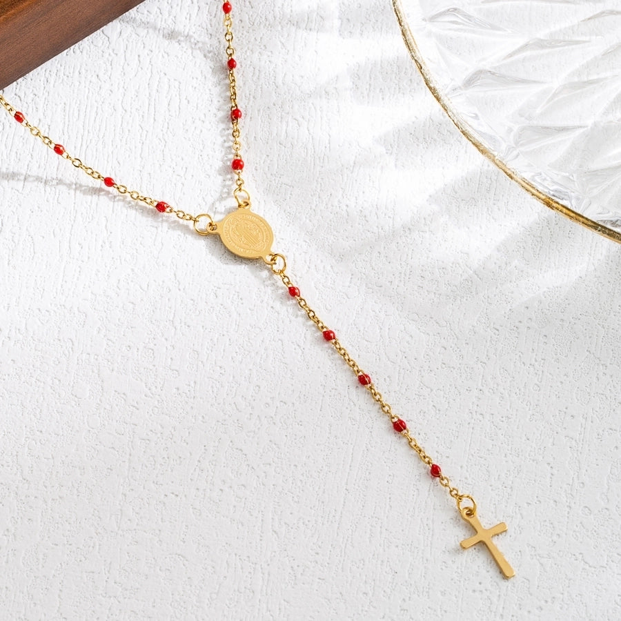 Classical Cross Mary Beaded Necklace