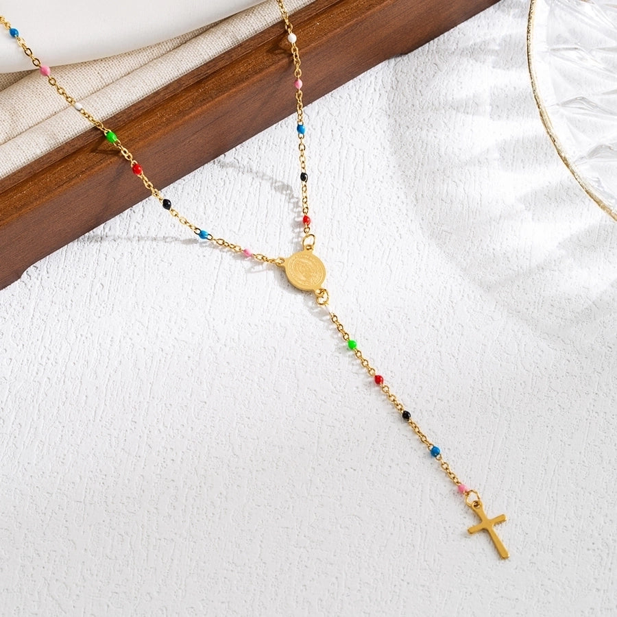 Classical Cross Mary Beaded Necklace