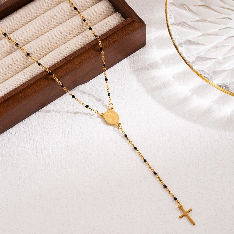 Classical Cross Mary Beaded Necklace