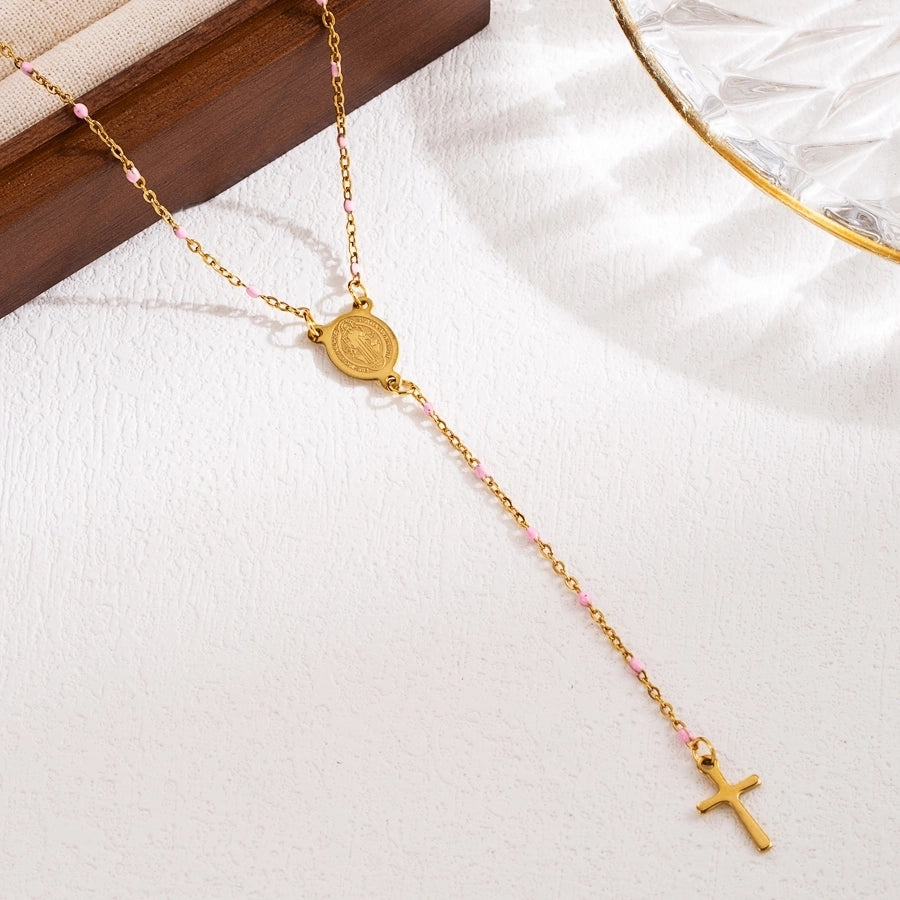 Classical Cross Mary Beaded Necklace