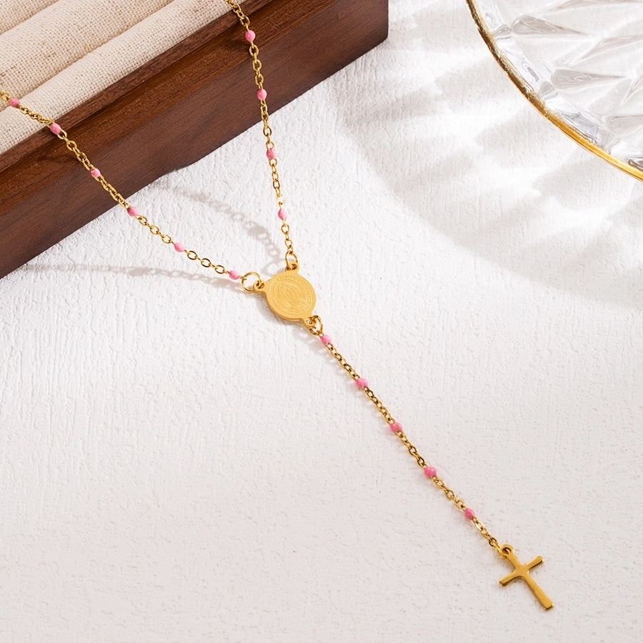 Classical Cross Mary Beaded Necklace