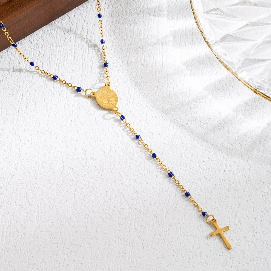 Classical Cross Mary Beaded Necklace