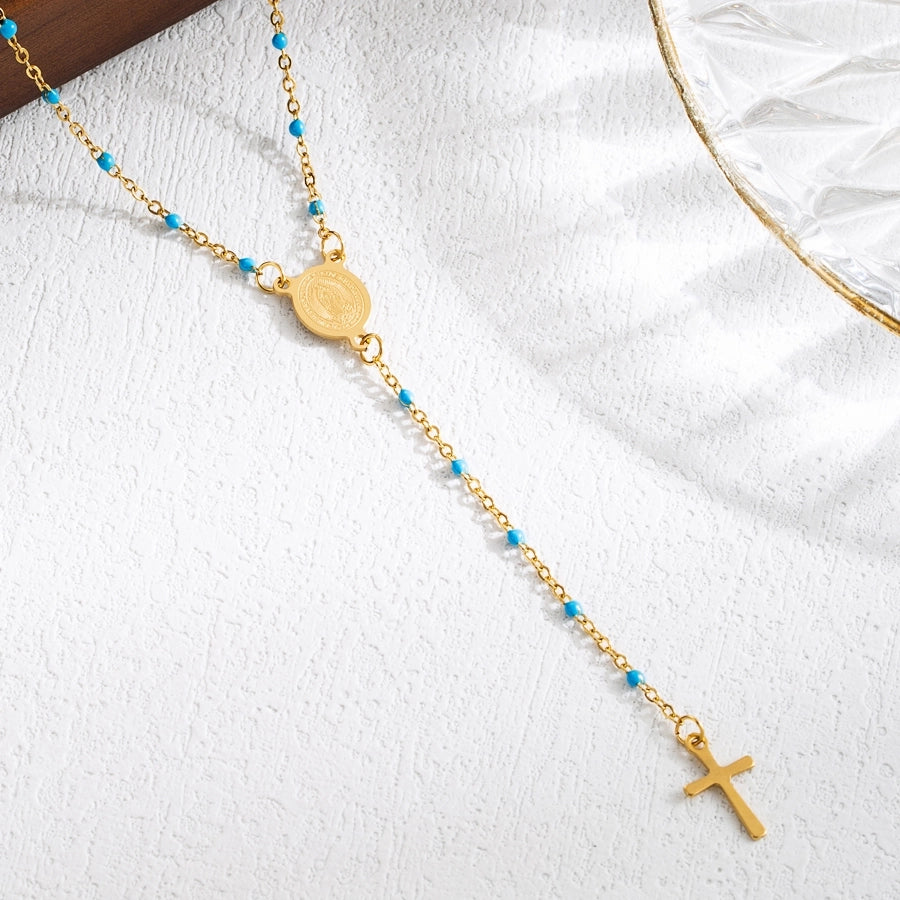 Classical Cross Mary Beaded Necklace