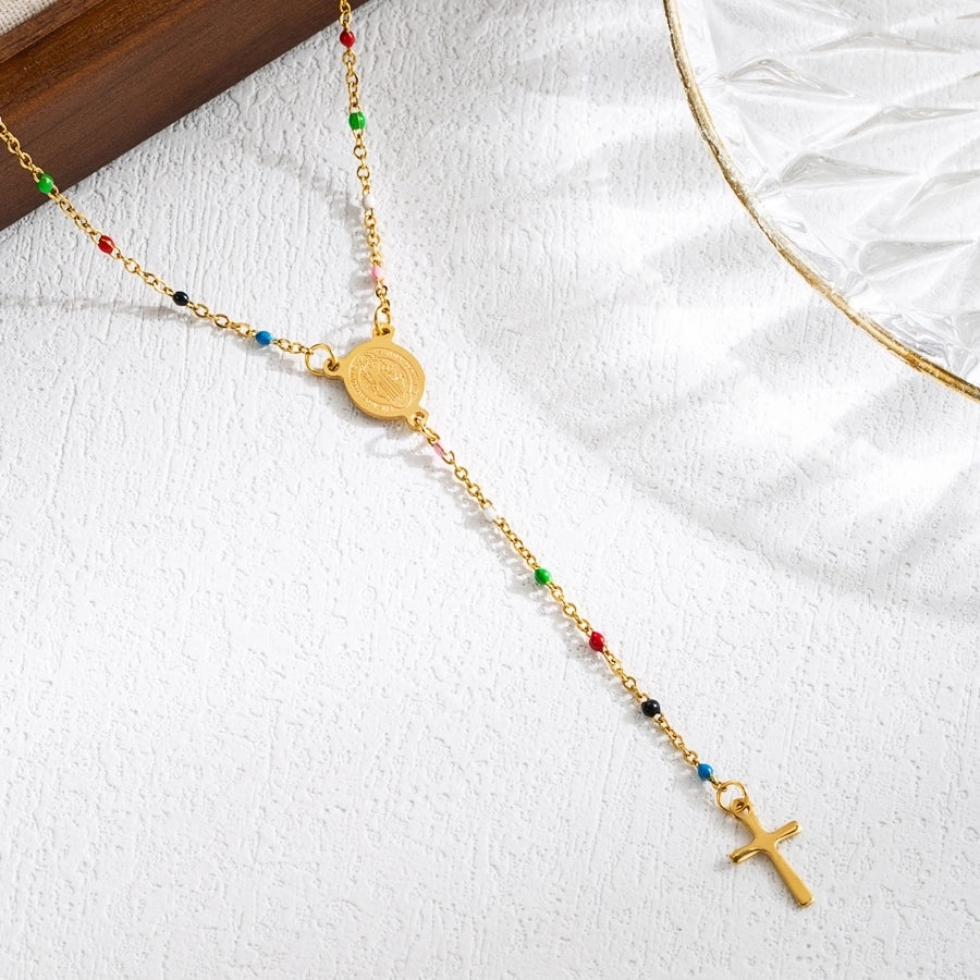 Classical Cross Mary Beaded Necklace