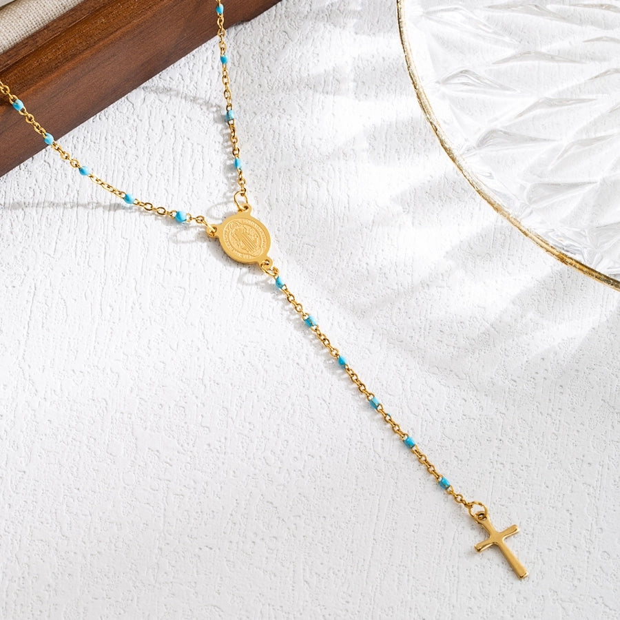 Classical Cross Mary Beaded Necklace