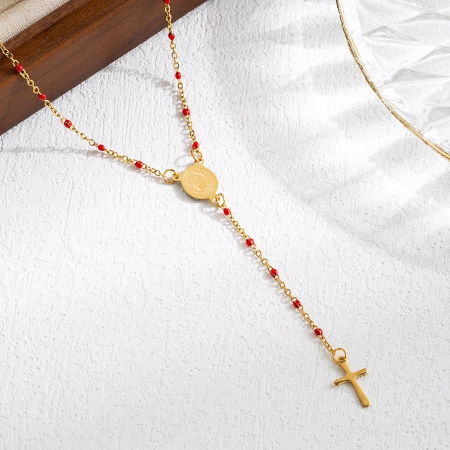 Classical Cross Mary Beaded Necklace