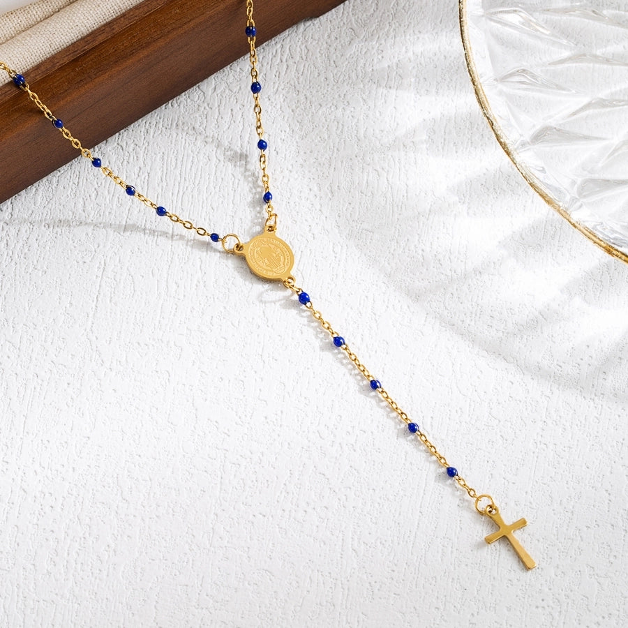 Classical Cross Mary Beaded Necklace